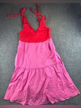 Petal & Pup Red And Pink V-Neck MIDI Tiered Sundress Size 8
